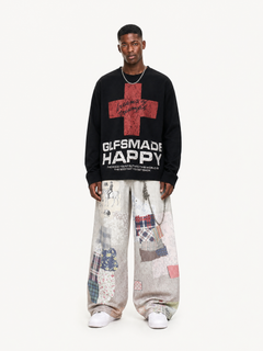 OYL-Lab Waffle Knit Cross Vintage Long Sleeve Tee