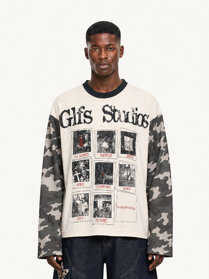 OYL-Lab Waffle Camo Vintage Long Sleeve Tee