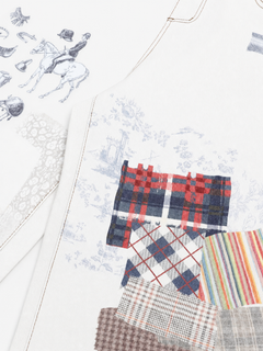 OYL-Lab Faux Denim Vintage Patchwork Print Pants