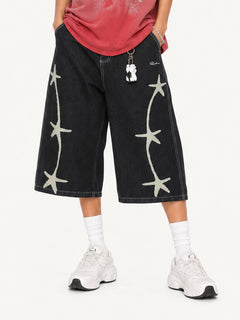 OYL-Lab Towel Embroidered Star Baggy Denim Jorts