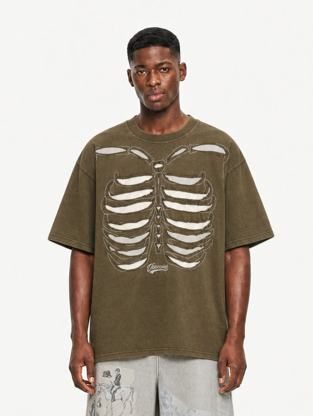 OYL-Lab Cutout Skeleton  Embroidery Washed Tee