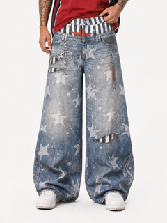 OYL-Lab Vintage Striped Waist Star Balloon Wide Leg Pants