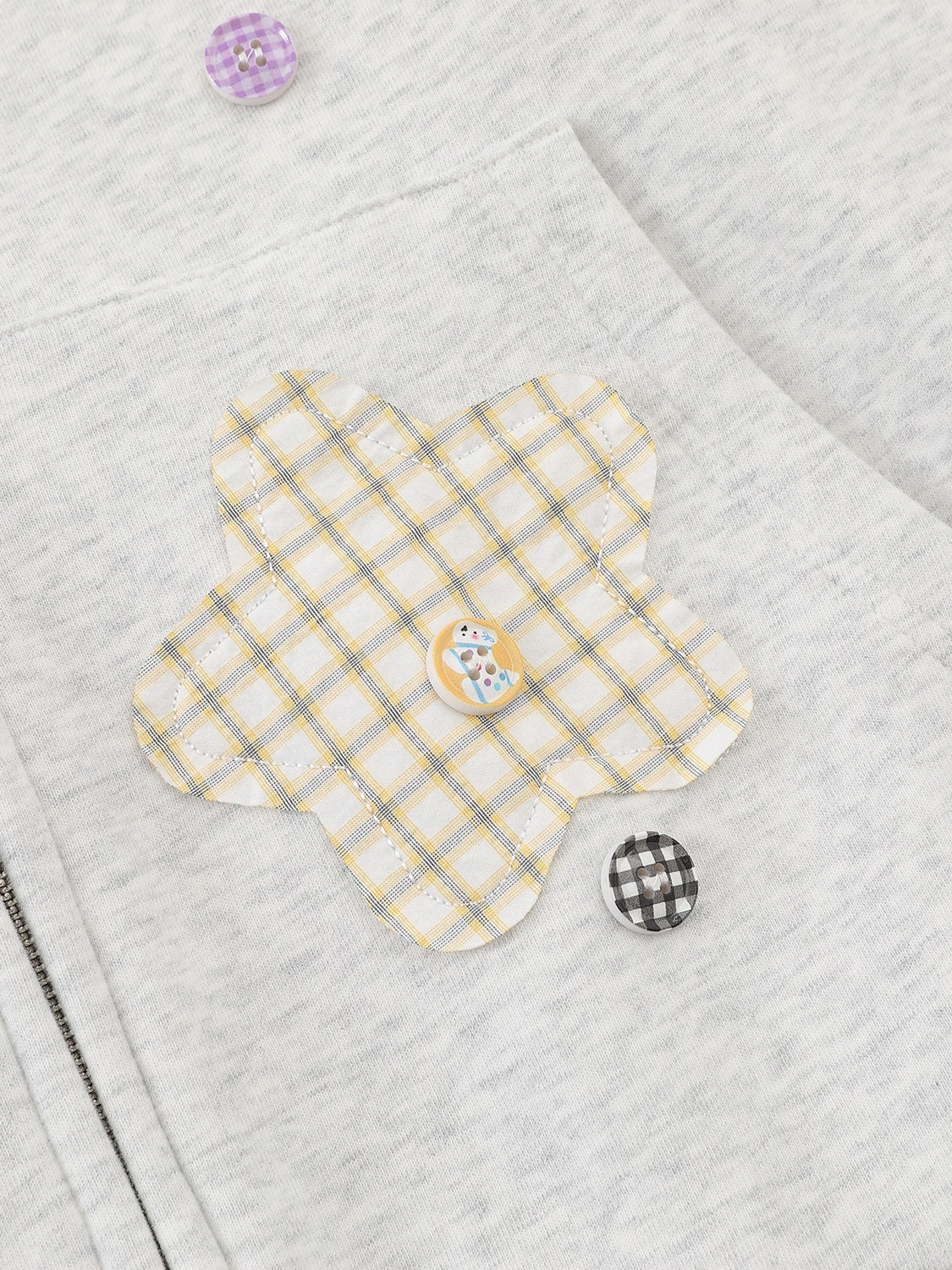 OYL-Lab Star Patch Button Detail Zip Up Hoodie