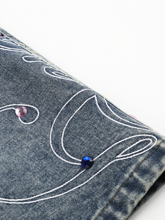 OYL-Lab Rhinestone Embroidered Jort Shorts