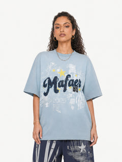 OYL-Lab Frayed Denim Patch Embroidery Tee
