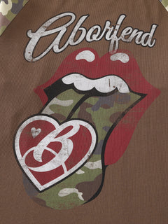 OYL-Lab Camouflage  Vintage Lips Graphic  Long Sleeve Tee