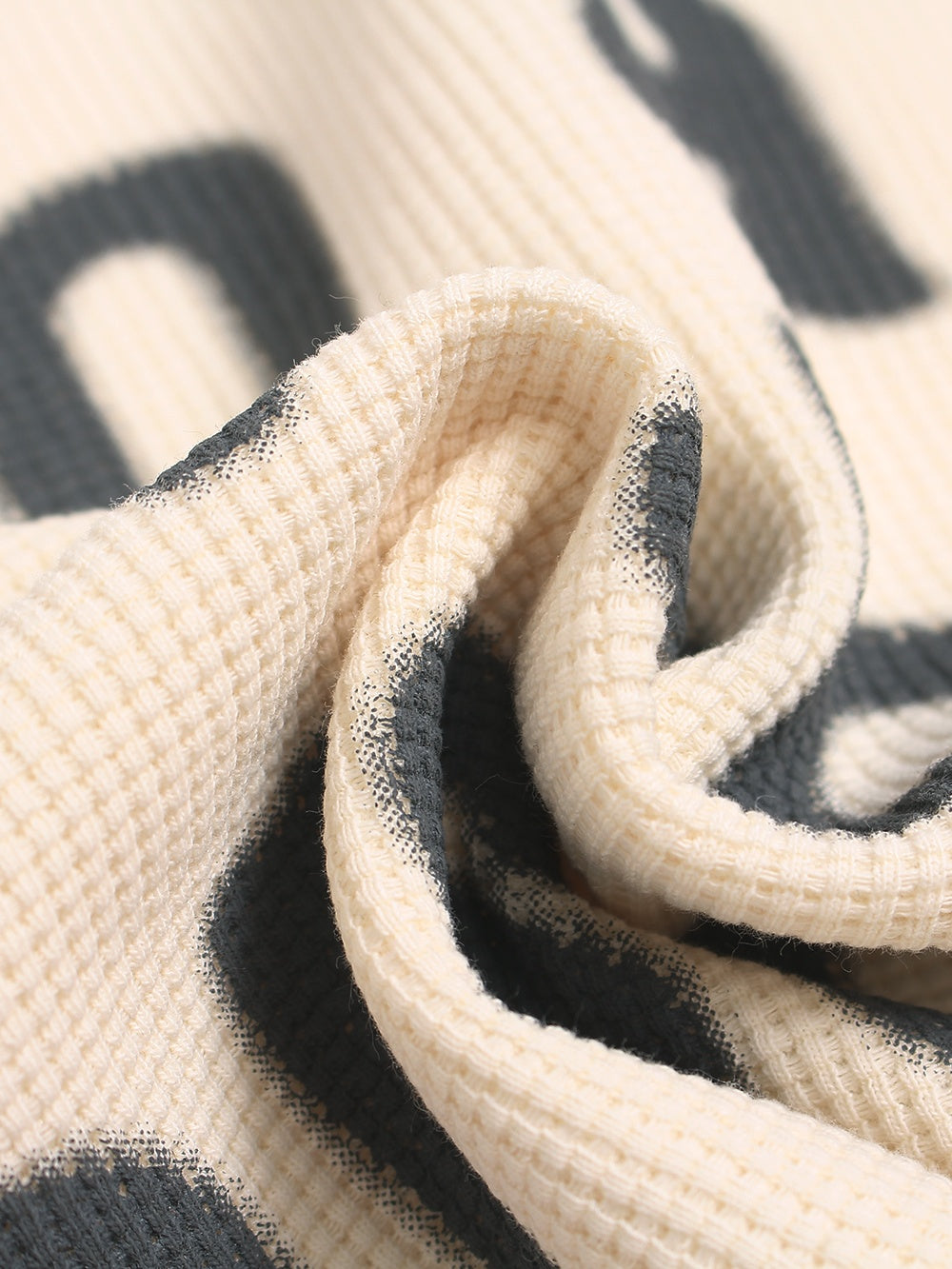OYL-Lab Slogan Graphic Waffle Knit Raglan Long Sleeve Tee